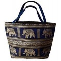Ariyas Thaishop.de Henkeltasche aus Baumwolle Seide mit Elefanten Muster blau 42 x 15 x 30 cm l x b x h Henkel 46 cm Schuhe & Handtaschen