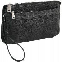 HAROLD'S Echtleder Handgelenktasche mit abnehmbarer Schlaufe - praktische Herren-Handtasche aus weichem hochwertigem Leder schwarz Schuhe & Handtaschen