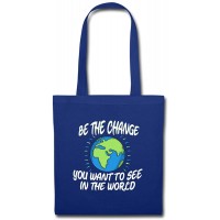 Spreadshirt Planet Erde - Sei der Wandel Spruch Stoffbeutel Royalblau Schuhe & Handtaschen