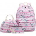 MCWTH 3in1 Einhorn Schulrucksack Mädchen Teenager Regenbogen und Kühltaschen und Mäppchen Rosa Koffer Rucksäcke & Taschen