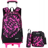KINDOYO wasserdichte Nylon Schulrucksack mit 6 Rädern - Gepäcktaschen Schultertaschen für Kinder Junge Mädchen Kinderrucksack Rose Rot Koffer Rucksäcke & Taschen