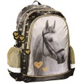 Pferde Fan Rucksack Kinderrucksack für Jungen und Mädchen mit DREI großen Fächern und seitlichen Getränkenetzn 41 x 30 x 18 cm schwarz grau Gold Koffer Rucksäcke & Taschen