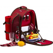 Apollowalker roter Picknickrucksack für 2 Personen Korb mit Kühltasche inkl. Geschirr und Fleece-Decke Koffer Rucksäcke & Taschen