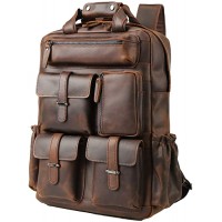 TIDING Rucksack Herren Leder Rucksack 15 6 Zoll Laptop Tasche Schulbuchtasche mit Trolly Strap große Kapazität Daypacks für Männer Umhängetasche braun Koffer Rucksäcke & Taschen