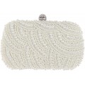 Abendtasche Clutch Portmonee für Damen luxuriös elegant Satin weiße Perlen Strass Hartschale ideal für Hochzeitsfeier Schuhe & Handtaschen