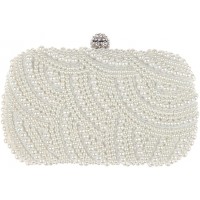 Abendtasche Clutch Portmonee für Damen luxuriös elegant Satin weiße Perlen Strass Hartschale ideal für Hochzeitsfeier Schuhe & Handtaschen