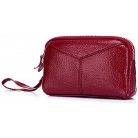 AprinCtempsD Damen Clutch Echt Leder Tasche mit Handschlaufe Elegante Geldbörse Geldbeutel mit Reißverschluss Weinrot Schuhe & Handtaschen