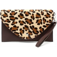 Dielay Damen Tasche mit Leopardenmuster - Clutch Panther - Kunstleder - 24x15 cm Dunkelbraun Schuhe & Handtaschen