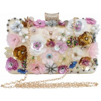 LONGBLE Damen Clutch Blumen Abendtasche Geldbörsen Handtasche mit Elegante 3D Blumen und Straßsteine Deko Umhängetasche Damentasche für Hochzeit Party Dating Schuhe & Handtaschen