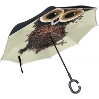 isaoa Große Schirm Regenschirm Winddicht Doppelschichtige seitenverkehrt Faltbarer Regenschirm für Auto Regen Außeneinsatz C-förmigem Henkel Regenschirm Kaffee Eule Regenschirm für Damen und Herren Koffer Rucksäcke & Taschen