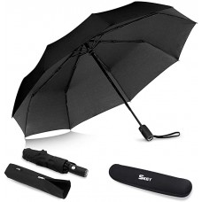 SKEY Regenschirm Taschenschirm umgekehrter Umbrella- inkl. Schirm-Tasche & Reise-Etui - Auf-Zu-Automatik Teflon-Beschichtung windsicher sturmfest bis 140 km h Koffer Rucksäcke & Taschen