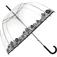 SMATI transparenter Automatik-Stockschirm Glockenform mit schwarzer Rosenborde - Regenschirm Damen Koffer Rucksäcke & Taschen