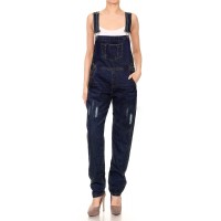 ANNA-KACI Damen Blue Gerades Bein Taschen Overall Jeans-Latzhose Bekleidung