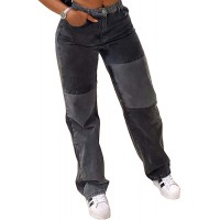 Cindeyar Damen Jeans Hose Mode Patchwork High Waist Stretch Slim Jeanshosen Casual Straight Jeans Bekleidung