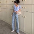 No Brand Jeans Women Full Length Wide Leg Denim Solid Vintage High Waist All-Match Womens Trousers Fashion Korean Chic Daily Leisure New Bekleidung