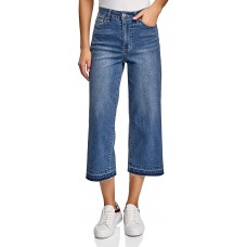 oodji Ultra Damen Jeans-Culottes mit Unbearbeitetem Saum Bekleidung