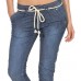 Stitch & Soul Damen Ankle-Boyfriend Jeans Hose LSS-094 mit Kordel-Gürtel Bekleidung
