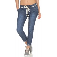 Stitch & Soul Damen Ankle-Boyfriend Jeans Hose LSS-094 mit Kordel-Gürtel Bekleidung
