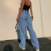 Trieskull Frauen Mit Hoher Taille Hosen Breites Bein Denim Jeans Gerade Lässige Baggy Hosen Mode E-Mädchen Streetwear Bekleidung