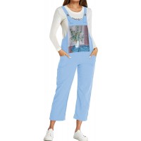 Style Dome Damen Print Latzhose Loose Gerade Beine Overall Jumpsuit Ärmellose Playsuit Blau XL Bekleidung
