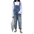 Damen Overall Denim Jeans Freizeit Hosen Breite Beine Tasche Latzhose Bekleidung