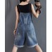 Shengwan Latzhose Damen Kurz Jeanshose Baggy Jumpsuit Overall Denim Sommerhose mit Taschen Bekleidung