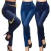 Heiguonvshi Damen Jeggings Jeansoptik Leggings Oversize Treggings Elastic Jeans Strumphose High Waist Skinny Hosen Long Tights S-3XL Bekleidung