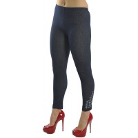 Party-Shoe Leggings in Jeans Optik mit funkelndem Strass Muster Freizeit Club Business blau Gr. XL XXL Bekleidung