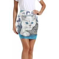 LUPINZ Damen Minirock mit Katzenmotiv figurbetont über dem Knie Bekleidung