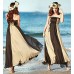 MOONIGHT Frauen böhmische Baumwolle Leinen Double Layer elastische Taille Langen Maxi Rock Bekleidung