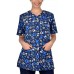 QIANDAN Uniform Damen Pflege Cartoon Print Bluse Bunt Motiv Arbeitskleidung Uniformen Pflegekleidung Kurzarm V Neck T-Shirt Schutzkleidung große größen Schlupfkasack Bekleidung