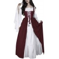 ReooLy Frauen Vintage Style Solid Color ausgestellte Ärmel Prinzessin Kleid keltischen mittelalterlichen bodenlangen Renaissance Gothic Cosplay Kleid Bekleidung