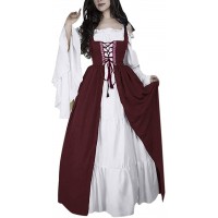 ReooLy Frauen Vintage Style Solid Color ausgestellte Ärmel Prinzessin Kleid keltischen mittelalterlichen bodenlangen Renaissance Gothic Cosplay Kleid Bekleidung