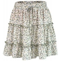 Zidao Skirt Women Summer  High Waist Ruffle Flower Print Beach Short Skirt 3 Bekleidung