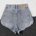 Corumly Damen Denim Shorts Frühling und Sommer Plus Size Hoch taillierte Raw-Edge-Denim-Shorts Lose und dünne Denim-Shorts mit weitem Bein Bekleidung