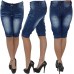 Damen Capri 3 4 Jeans Shorts Bermuda Kurze Hüft Stretch Hose Blau 36 Bekleidung