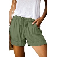 Damen-Shorts mit Kordelzug elastischer Bund bequem einfarbig mit Taschen - Grün - X-Groß Bekleidung