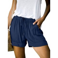 Damen Shorts Sommer High Waist Elastisch Freizeitshorts Kordelzug Kurze Hosen mit Taschen Bekleidung