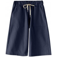 Msmsse Damen Casual Elastische Taille Knielang Bermuda Shorts mit Kordelzug - Violett - Mittel Bekleidung
