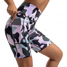 QYQ Damen Workout-Yoga-Shorts mit Taschen 15 2 cm 10 2 cm hohe Taille athletische Biker-Laufshorts Übergröße nicht durchsichtig 15 2 cm PinkCamo XX-Large Bekleidung