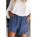 SMENG Lässige bequeme Damen-Shorts mit Taschen weites Bein Kordelzug Baumwolle - Blau - XL Kurze Schlauch Bekleidung