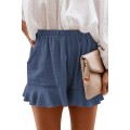 SMENG Lässige bequeme Damen-Shorts mit Taschen weites Bein Kordelzug Baumwolle - Blau - XL Kurze Schlauch Bekleidung