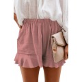SMENG Lässige bequeme Damen-Shorts mit Taschen weites Bein Kordelzug Baumwolle - Pink - M Kurze Schlauch Bekleidung