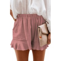 SMENG Lässige bequeme Damen-Shorts mit Taschen weites Bein Kordelzug Baumwolle - Pink - M Kurze Schlauch Bekleidung