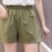 TENGCHUANGSM Bequeme Damen-Shorts mit hoher Taille lockere Passform dünne Shorts für Frauen Doppeltasche breites Bein Leinen Sport kurz Outdoor. Bekleidung
