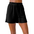 ZESICA Damen Sommer Rippstrick Elastisch Kordelzug Taille Casual Strand Shorts mit Taschen Bekleidung