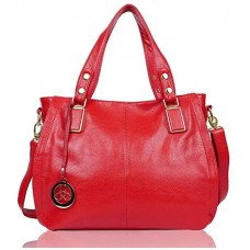 EGOGO Damen Shopper Handtasche Leder Henkeltasche Für Fraun Schultertasche Reisen Arbeit und Einkäufe E522-6 Rot Schuhe & Handtaschen