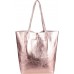 OBC Made in Italy Damen Leder Tasche DIN-A4 Shopper Schultertasche Henkeltasche Tote Bag Metallic Handtasche Umhängetasche Beuteltasche Rosa-Metallic Schuhe & Handtaschen