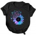 Babymomo Damen Casual Sunflower Print Kurzarm O-Ausschnitt Lose T-Shirt Bluse Tops für Frauen Bekleidung