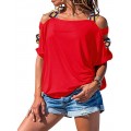 Explosion Frauen einfarbig hohl kurzärmelig schulterfrei T-Shirt Top Bekleidung